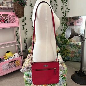 Kate Spade New York Red Pebbled Leather Crossbody Bag Gold Hardware Adjust Strap